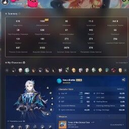 (ヨーロッパ,冒険ランク 60、男の子🍀)14脚キャラクター+11脚武器💥: アルレッキーノ (C1)、 チャスカ , ヌヴィレット +シグ、 🌟 放浪者 , 🌟キィニチ , 💥 "" 11 完凸 '4★キャラクター🌟🍀🌟 4